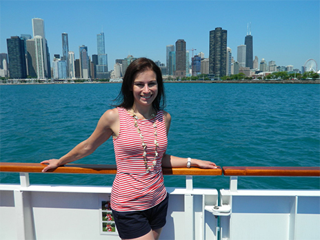 Sarina with Lake Michigan view of Chicago, IL on the Wendella Architectural Boat Tour. Incredible views of the city by water on the Chicago River and Lake Michigan. A must while in Chicago!! - Chicago, IL trip in June 2012