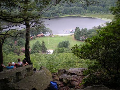 Incredible views of the camp from the top of the mountain at Club Getaway in Kent, Connecticut! What a sense of triumph from Hiking/Rock Climbing Adventure!!